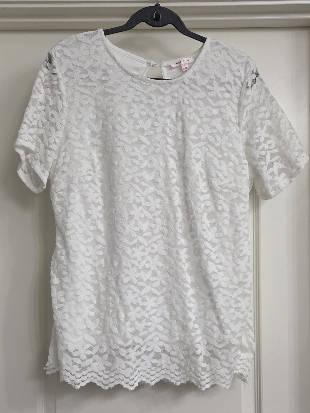 White Floral Lace Short Sleeve Blouse